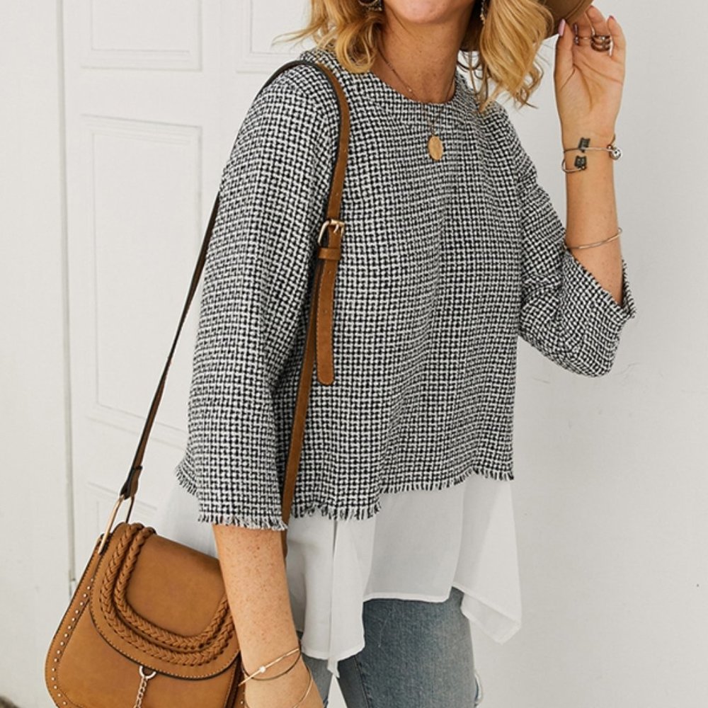 Crew Neck Splice Pullover Tunic Tops